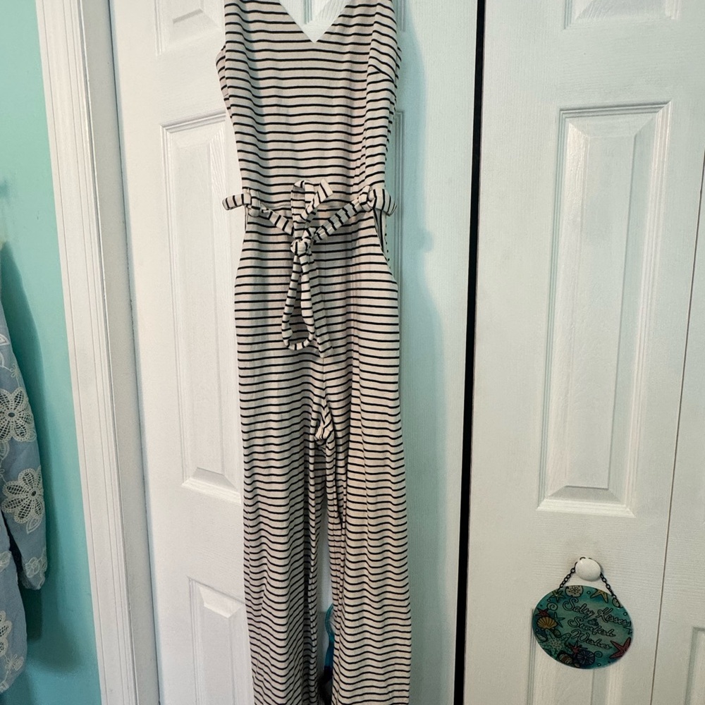 Monteau Black and White Striped Jumpsuit